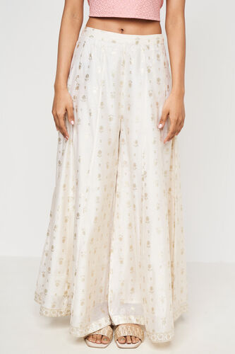 Off White Foil Print Flared Sharara, Off White, image 2